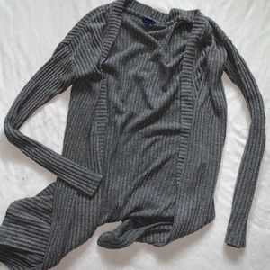 ribbed gray long cardigan with fitted arms